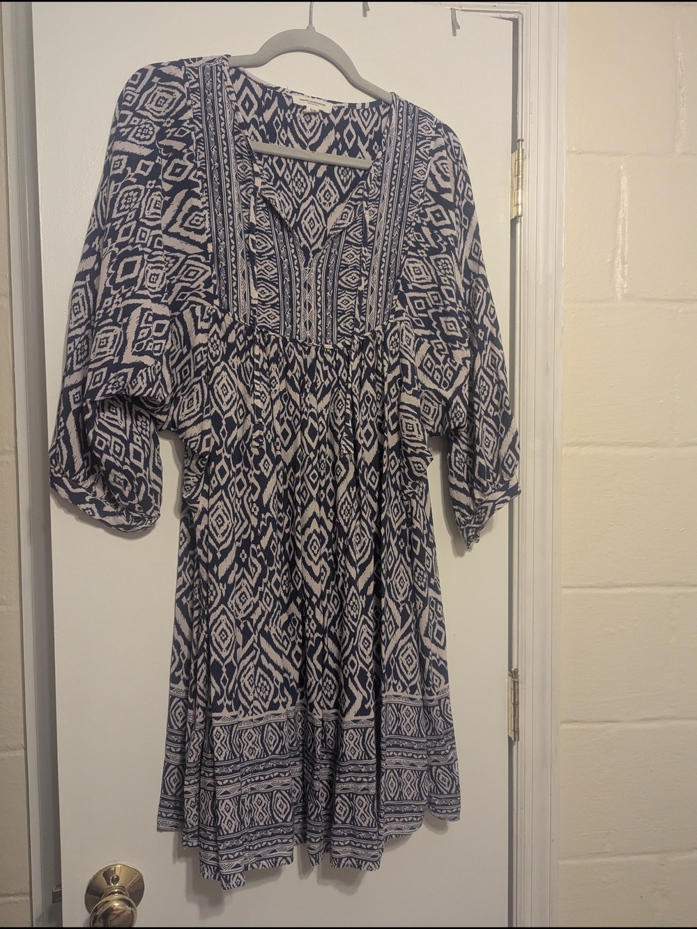 beachlunchlounge - Boho Navy and White Long Sleeve Tunic Dress